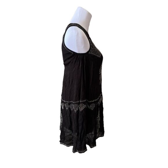 Free People Black Embellished Gauze Peasant Beads Sleeveless Tank Blouse XS NWOT - Picture 2 of 12